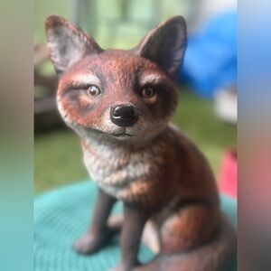 VINTAGE Realistic LARGE Brown Orange Ceramic Fox Statue Garden and Home Decor 🦊